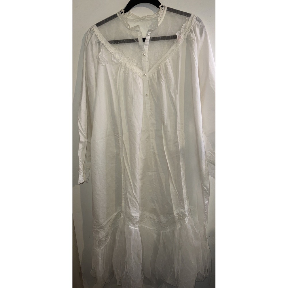 Vtg Victoria Secret Gold Labels Sz S White Lace Tulle Floral Cottage Nightgown